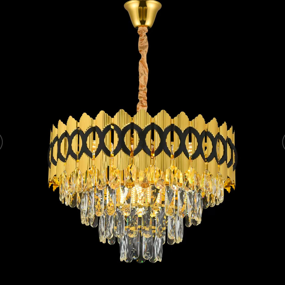 Кристален полилей Pierrefonds Noble 6xe14, 40 cm диаметър, лъскаво злато, регулируема височина