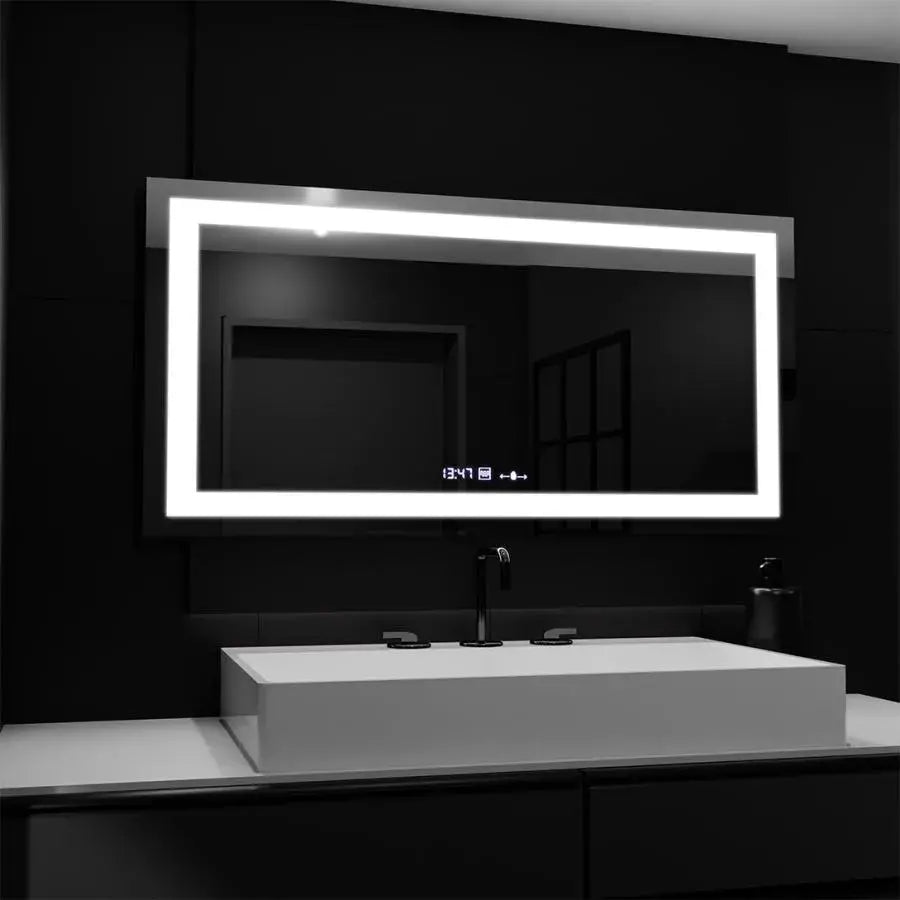 Правоъгълно светодиодно огледало, 160x80cm, motionglow marcello, de -de -clock, часовник и термометър