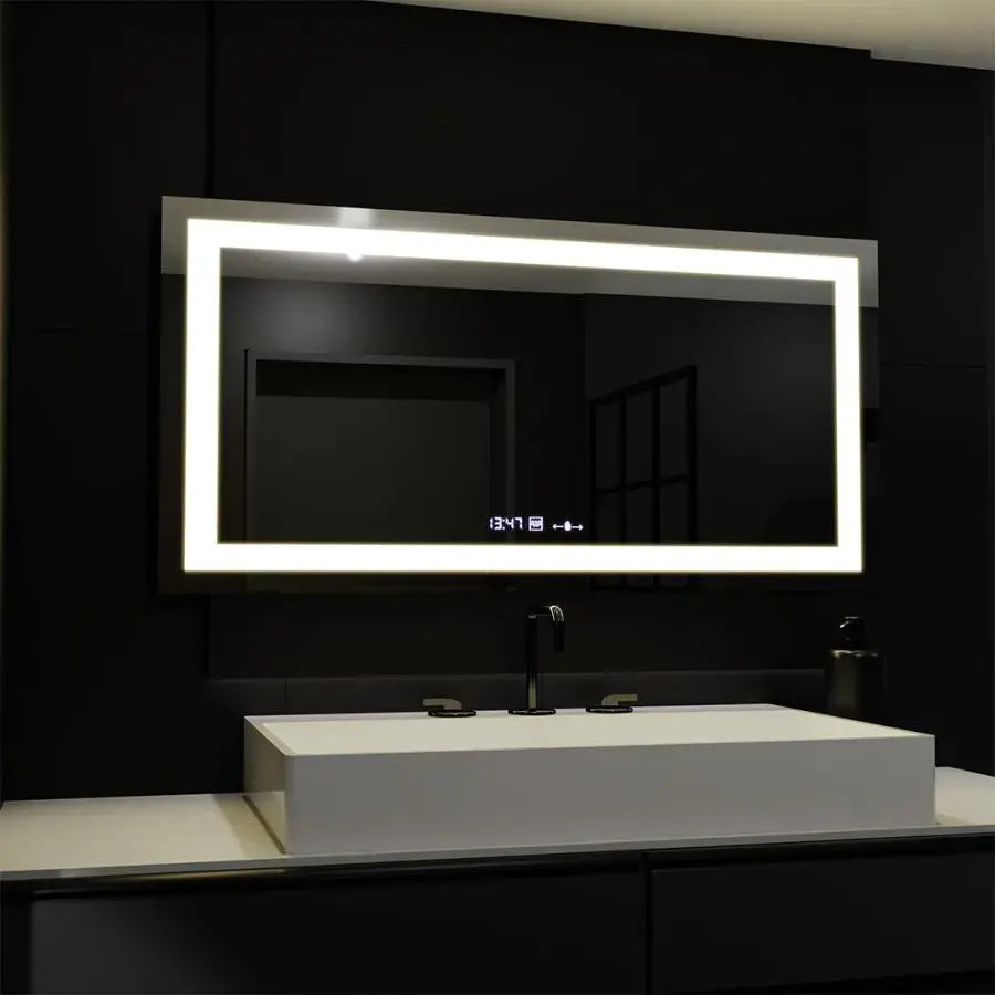 Правоъгълно светодиодно огледало, 160x80cm, motionglow marcello, de -de -clock, часовник и термометър