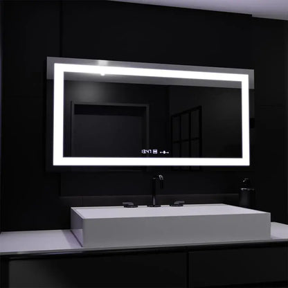 Правоъгълно светодиодно огледало, 160x80cm, motionglow marcello, de -de -clock, часовник и термометър