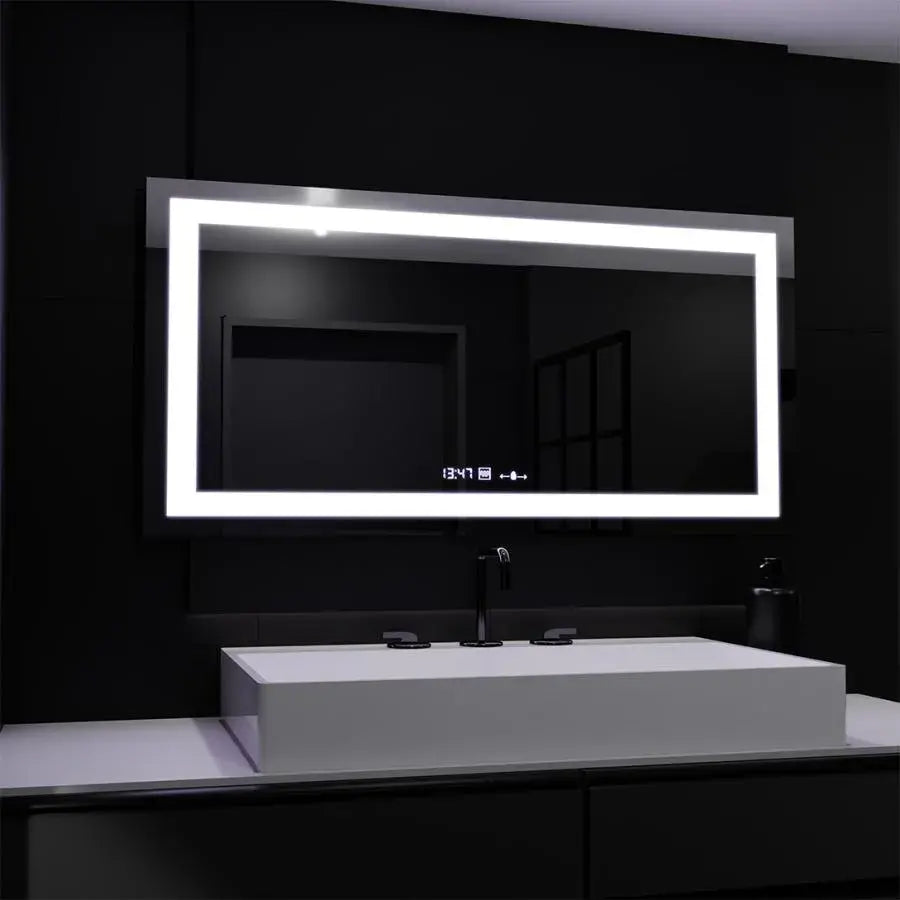 Правоъгълно светодиодно огледало, 160x80cm, motionglow marcello, de -de -clock, часовник и термометър