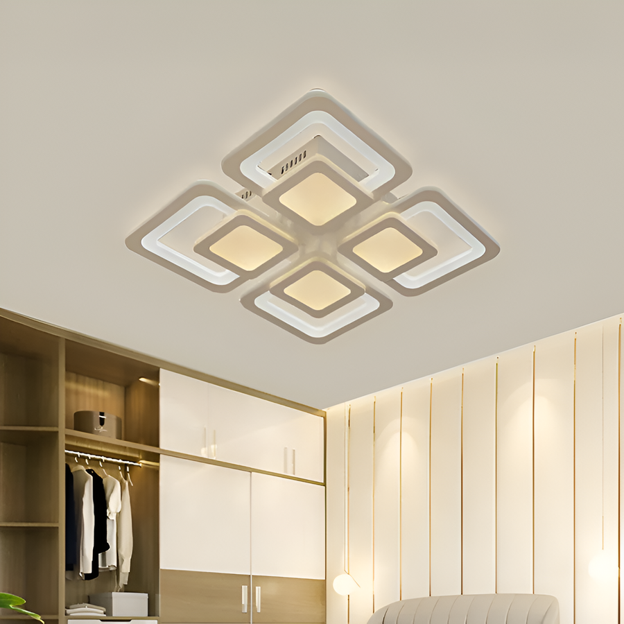 LED полилей със сусамово дистанционно управление, 77W, 4 квадрата, студена/гореща/неутрална светлина, нестабилна, бяла
