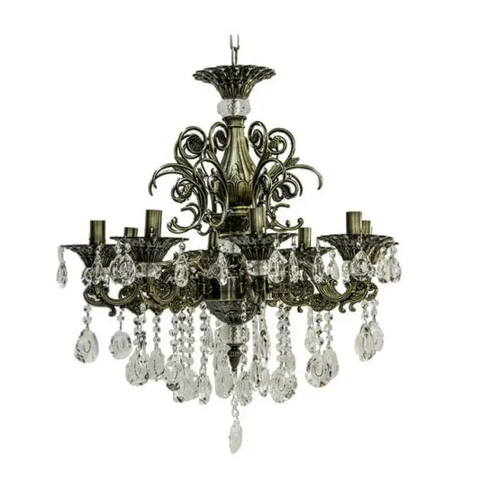 Chandilier Sanssoci 8xe14 метални и кристални регулируеми височина Античен месинг