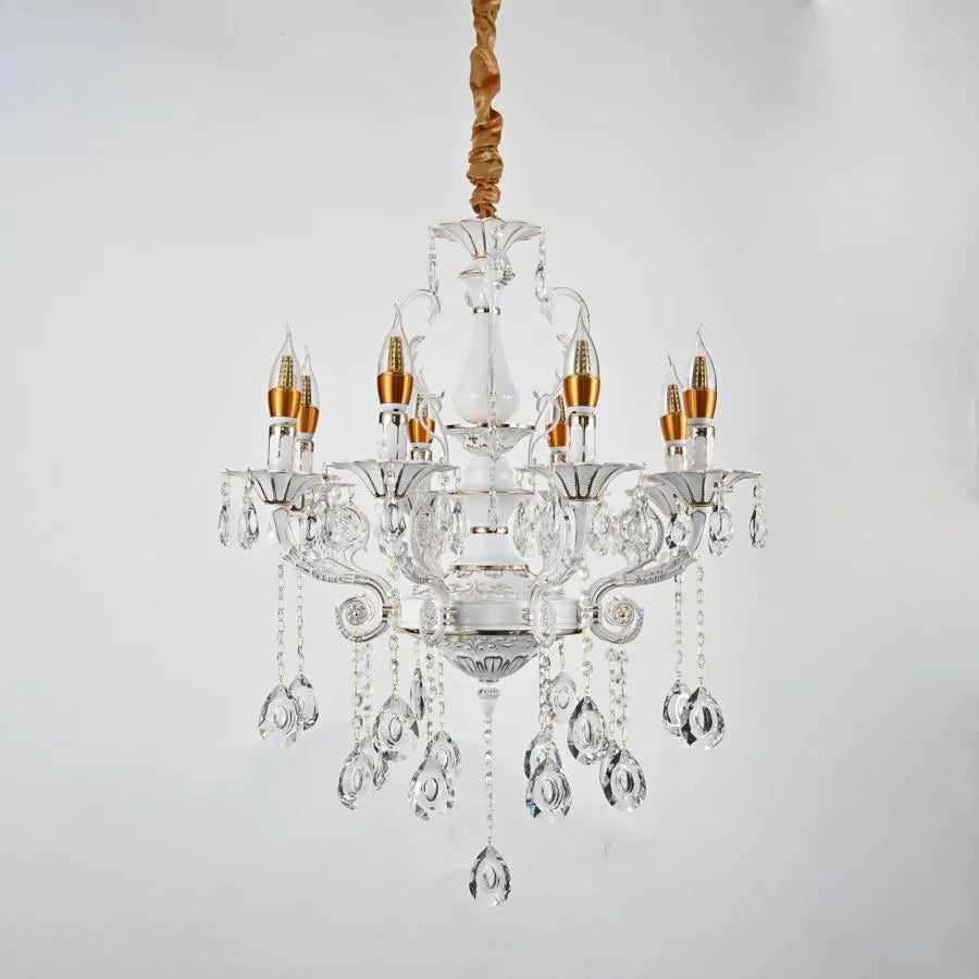 Кристален полилей Bruchier 8x E14, диаметър 65 cm, бяло със злато, регулируема височина