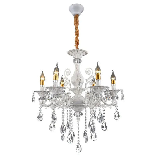 Chandilier Sanssoci 6xe14 Кристал и метал - класически дизайн, регулируема височина, сребърно бяло