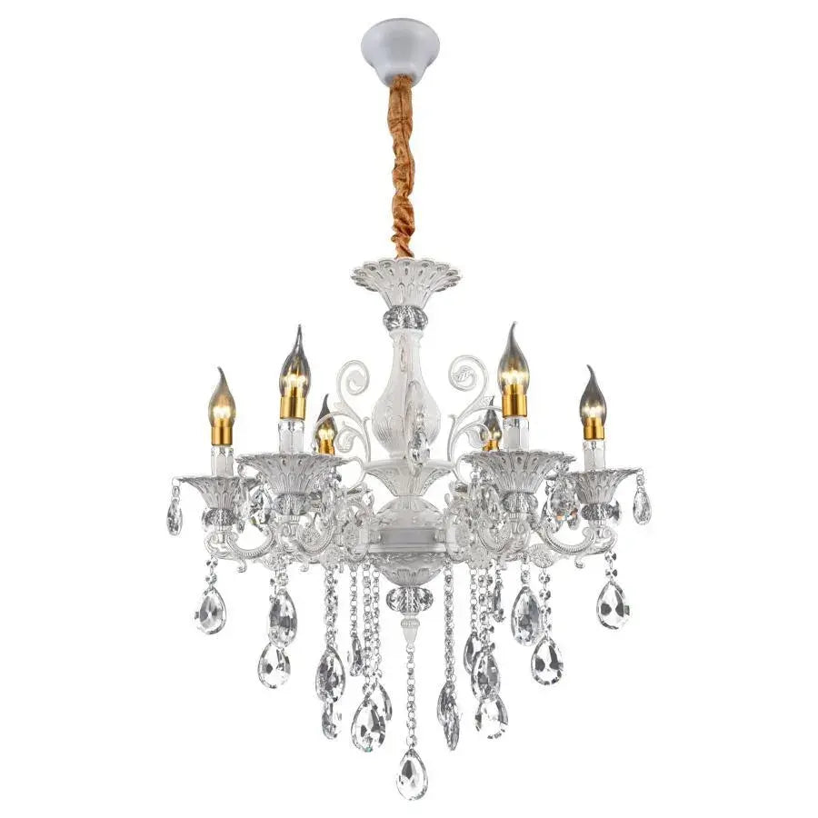 Chandilier Sanssoci 6xe14 Кристал и метал - класически дизайн, регулируема височина, сребърно бяло