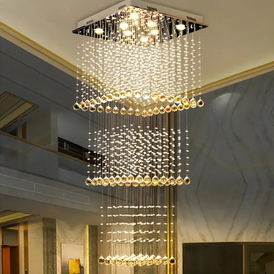 LED кристален полилей 80W PALATINA Gold, диаметър 50cm, височина 200cm, модел стълба
