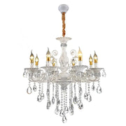 Sanssoci 8xe14 Кристален и метален полилей - Royal Elegance, регулируема височина, сребърно бяло