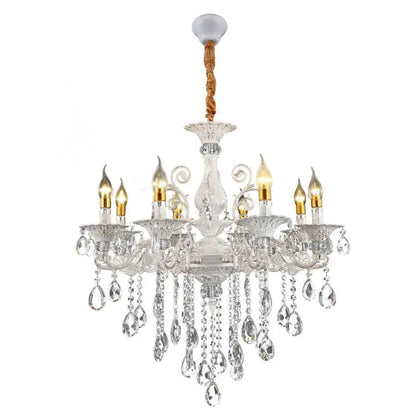 Sanssoci 8xe14 Кристален и метален полилей - Royal Elegance, регулируема височина, сребърно бяло