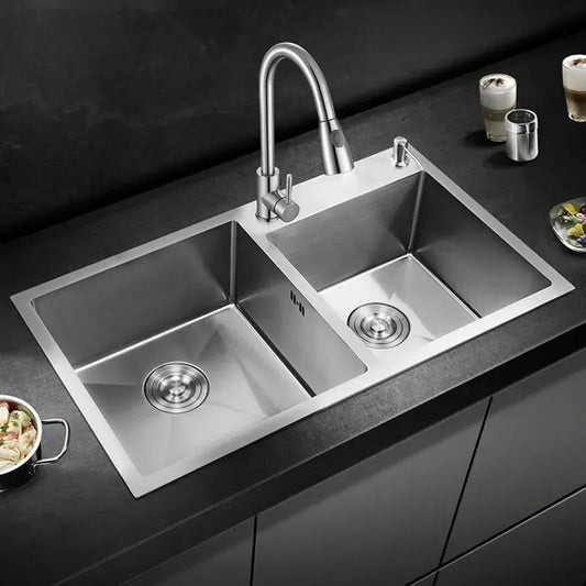 Неръждаема стомана 80x45 см сребърна кухненска мивка