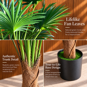Изкуствено растение Livistona Fan Palm, 10 листа, 160 см, зелено