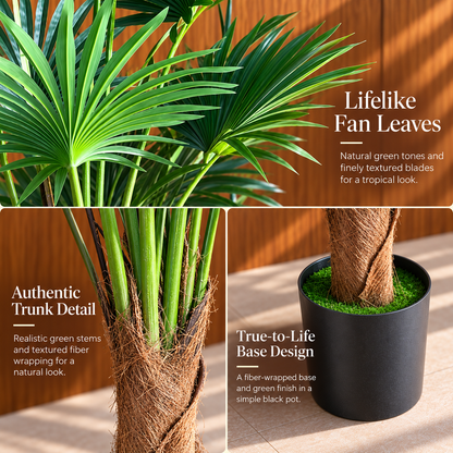 Изкуствено растение Livistona Fan Palm, 10 листа, 160 см, зелено