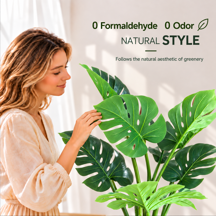 Изкуствено растение тип Monstera Deliciosa, 17 листа, 220 см, зелено