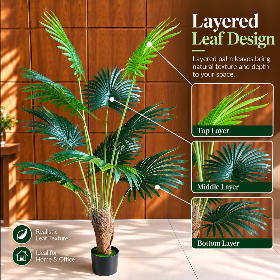 Изкуствено растение Livistona Fan Palm, 10 листа, 160 см, зелено