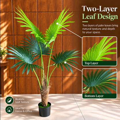 Изкуствено растение Livistona Fan Palm, 5 листа, 120 см, зелено