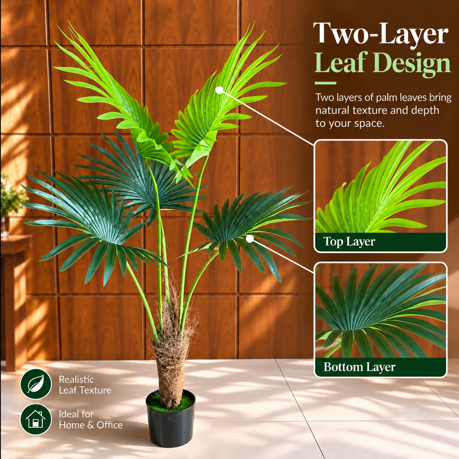 Изкуствено растение Livistona Fan Palm, 5 листа, 120 см, зелено
