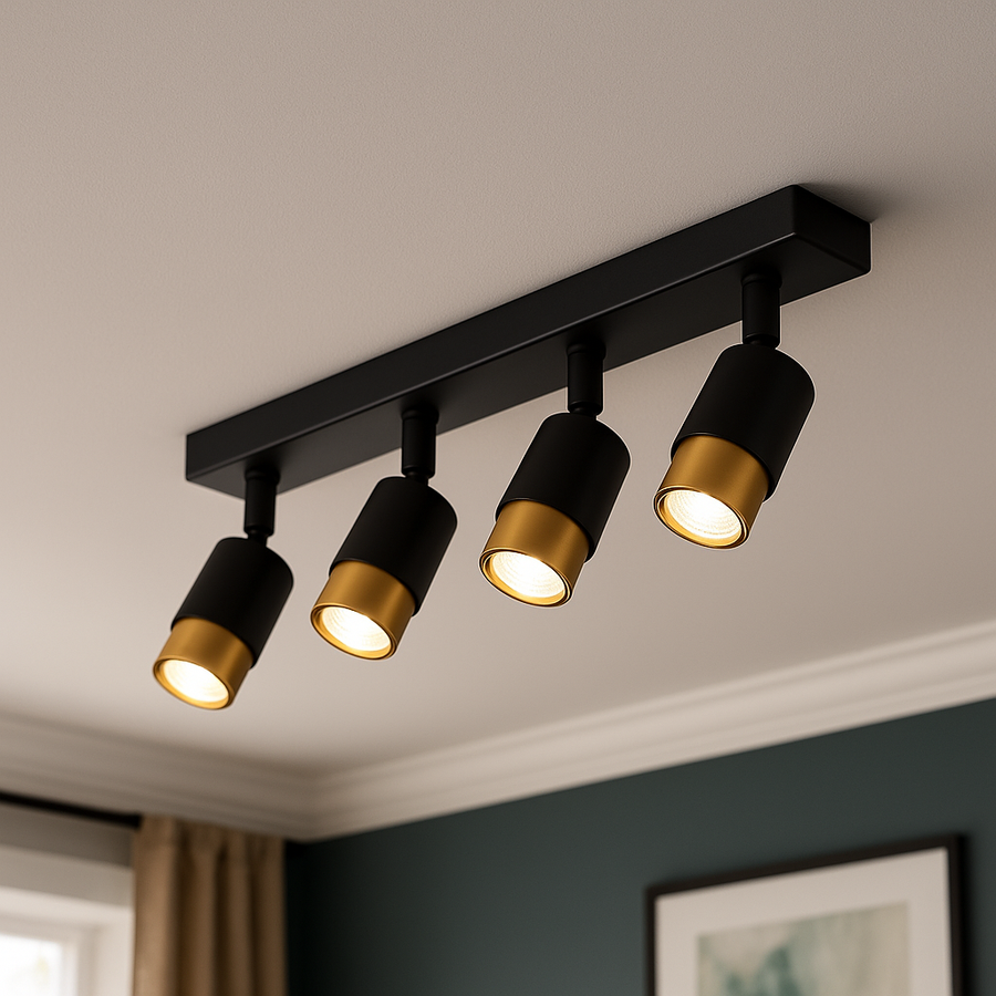 LED проектор с прожектори 4xGU10, 3000k/4000k/6000K, злато, метал и акрил