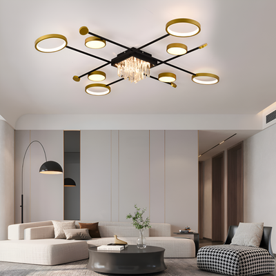 LED полилей с дистанционно управление и Crystal Guida 46W, 8 елемента, студена/гореща/неутрална светлина, нестабилна, златисто черно