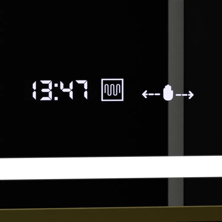 Правоъгълно светодиодно огледало, 100x80см, Royale Gold Motion Glow Marcello, отдели за отделение, часовник и термометър, размирен