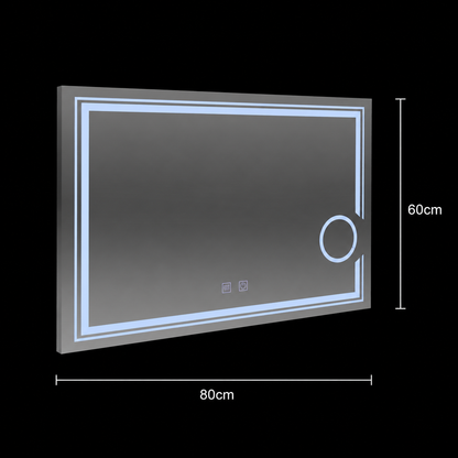 Правоъгълно LED огледало, 80x60 см, студена светлина, CANTO Touch, система против запотяване, димиране