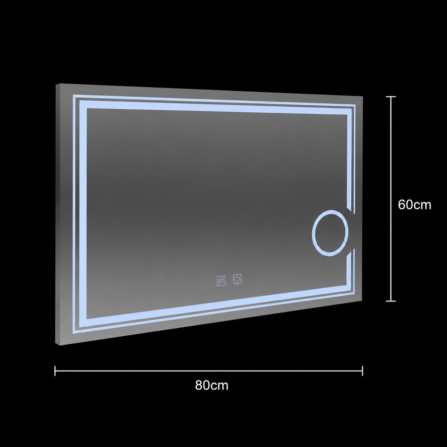 Правоъгълно LED огледало, 80x60 см, студена светлина, CANTO Touch, система против запотяване, димиране