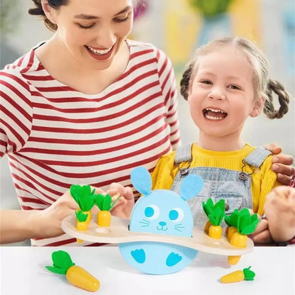 Интерактивна игра с зайци и моркови, 14 парчета, дърво