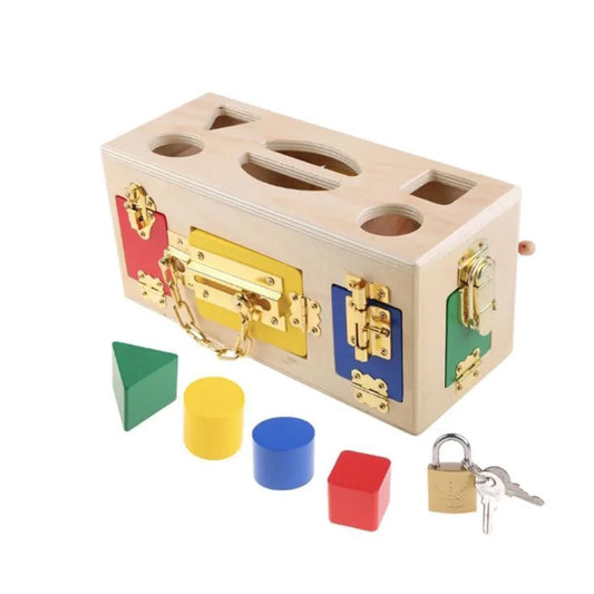 Образователна играчка Montessori Lock Cube, 5 броя, многоцветна, дърво