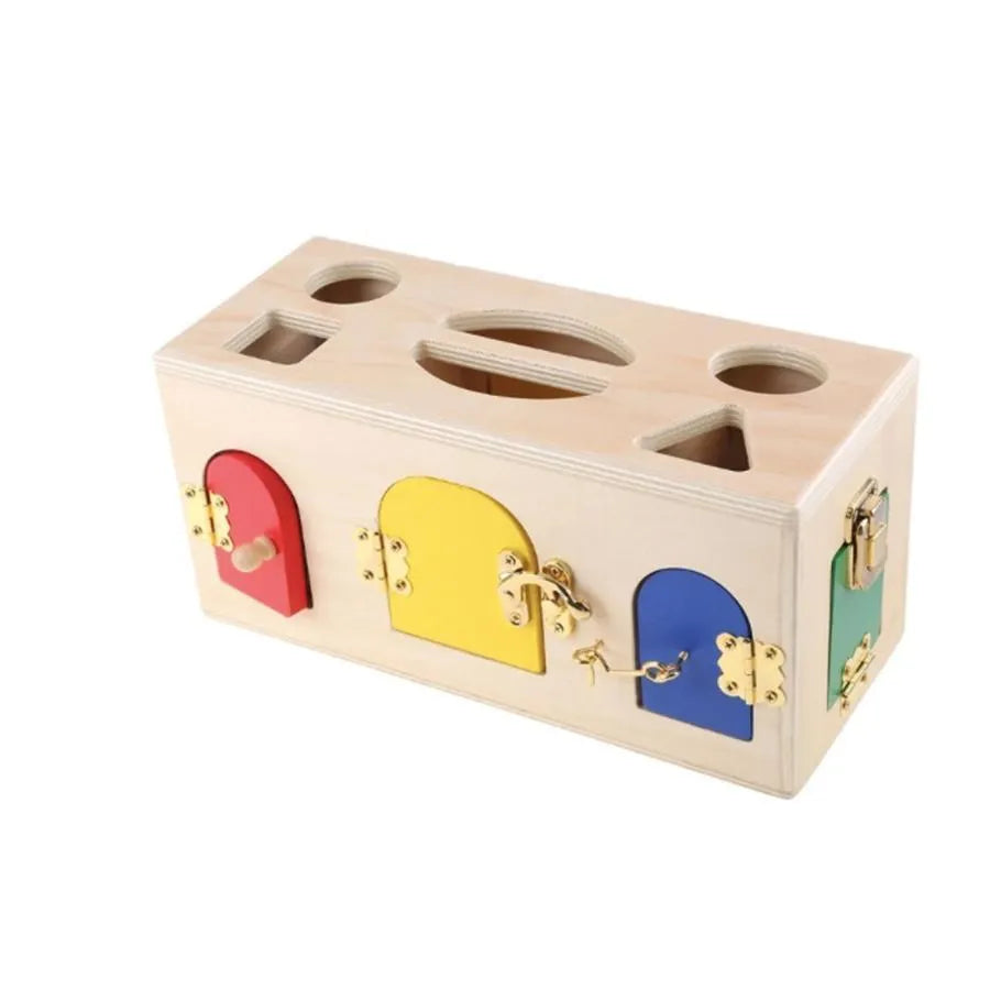 Образователна играчка Montessori Lock Cube, 5 броя, многоцветна, дърво