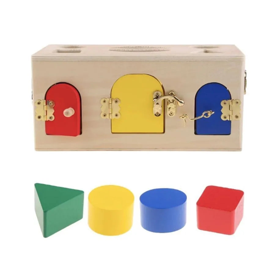 Образователна играчка Montessori Lock Cube, 5 броя, многоцветна, дърво