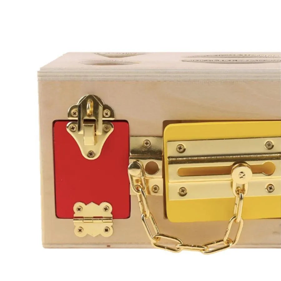 Образователна играчка Montessori Lock Cube, 5 броя, многоцветна, дърво