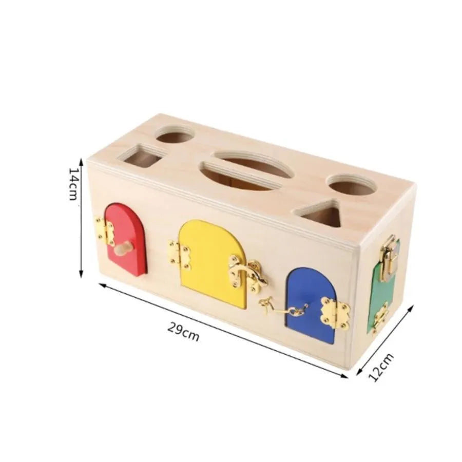 Образователна играчка Montessori Lock Cube, 5 броя, многоцветна, дърво