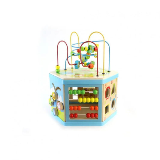 Образователна играчка Montessori Hexagonal Wood 8 в 1, 38 cm, многоцветна