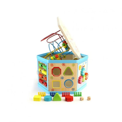 Образователна играчка Montessori Hexagonal Wood 8 в 1, 38 cm, многоцветна
