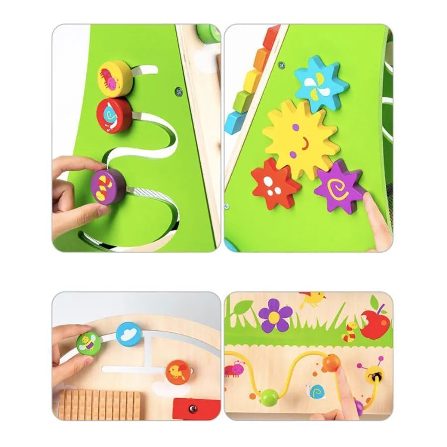 Образователна играчка Montessori тип Прелиматор на дейности, 12 парчета, многоцветни, дърво