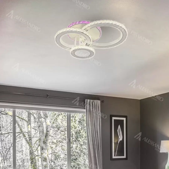 LED полилей с дистанционно управление и кристал LEOCADIA RGB 134W, 3 кръга, студена/топла/неутрална светлина, димируем, бял кристален LED полилей Заглавие по подразбиране Alessandro Design