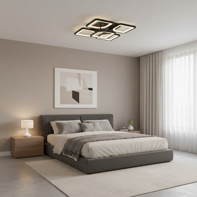 LED полилей с дистанционно управление ZOE 65W, 5 квадрата, Студена/Топла/Неутрална светлина, Димируем, Черен