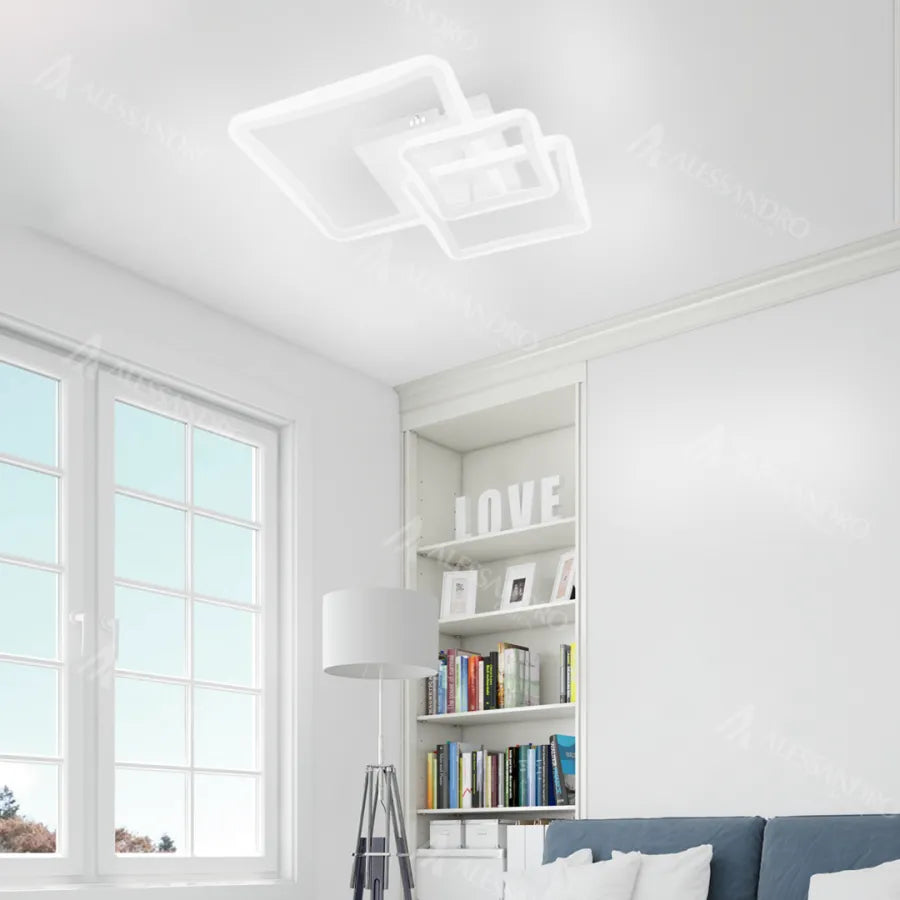 LED полилей с дистанционно управление Prayyda 120W, 3 квадрата, студена/гореща/неутрална светлина, проклет, бял