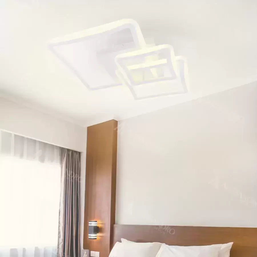 LED полилей с дистанционно управление Prayyda 120W, 3 квадрата, студена/гореща/неутрална светлина, проклет, бял