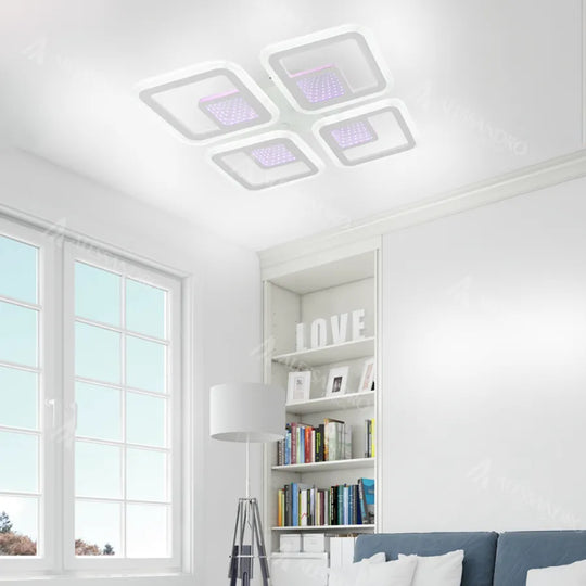 LED полилей с дистанционно CHAI 3D 104W, 4 квадрата, Студена/Топла/Неутрална светлина, Димируем, Бял