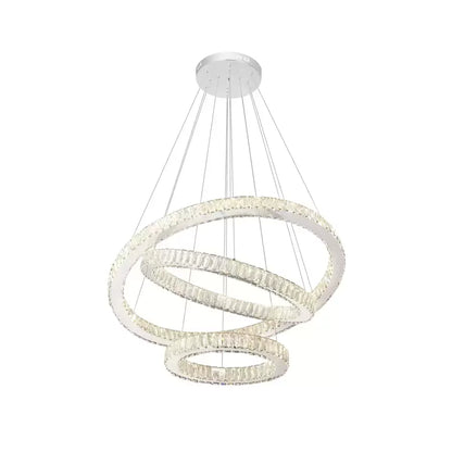 LED полилей, окачен с дистанционно управление и Crystal Cayden 200W, 3 кръга, студена/гореща/неутрална светлина, маргаритка, гланцов хром, регулируема височина