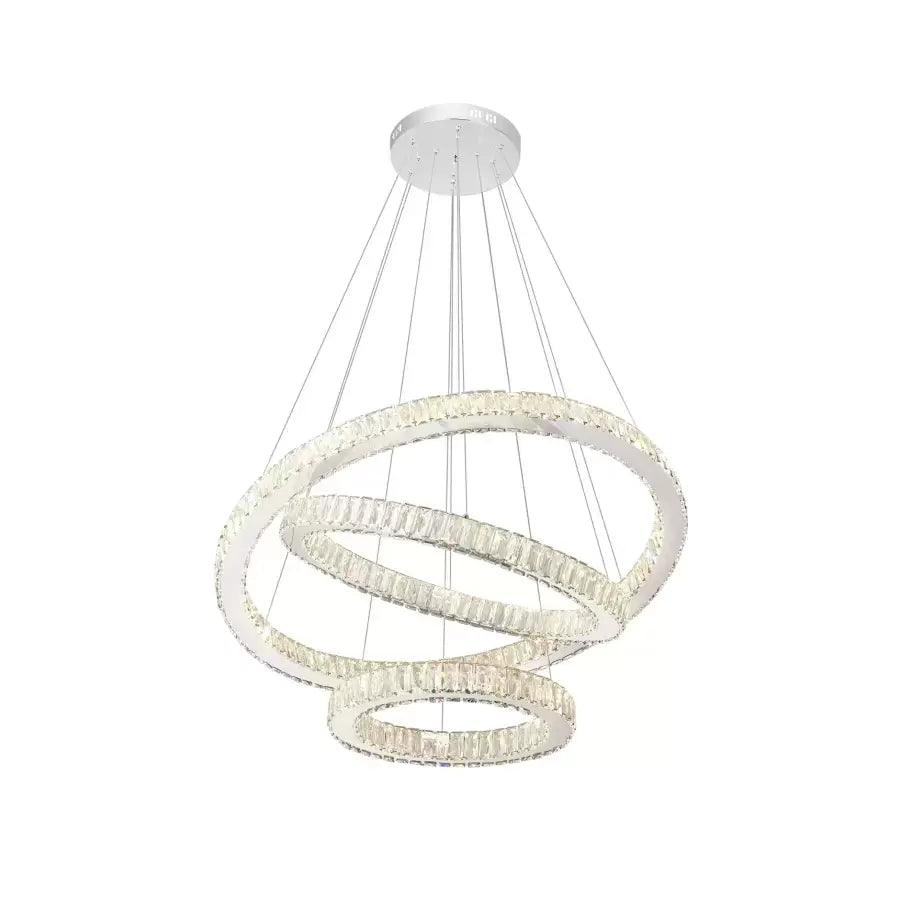 LED полилей, окачен с дистанционно управление и Crystal Cayden 200W, 3 кръга, студена/гореща/неутрална светлина, маргаритка, гланцов хром, регулируема височина