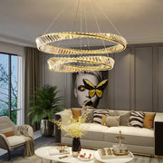 LED полилей, окачен с дистанционно управление и кристал Кайро 98W, 2 кръга, студена/гореща/неутрална светлина, нестабилна, лъскаво злато, регулируема височина