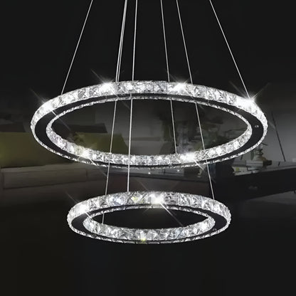 LED полилей с дистанционно управление и кристална призма Luminis 58W, 2 кръга, студена/гореща/неутрална светлина, нестабилна, сребърна, регулируема височина