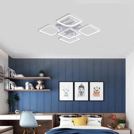 LED полилей с дистанционно управление, Zoe, 5 квадрата, 96W, студена/гореща/неутрална светлина, нестабилна, бяла
