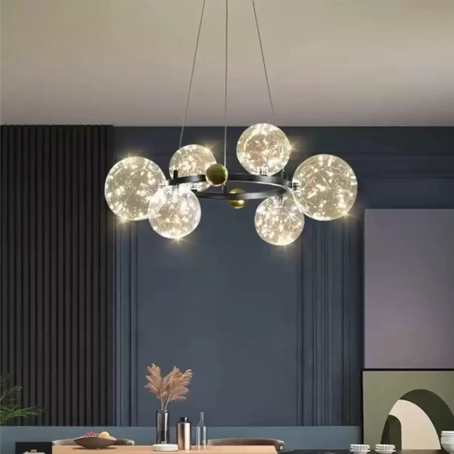 LED полилей с дистанционно управление на Noel 52W, 6 глобуса, студена/гореща/неутрална светлина, нестабилна, черна, регулируема височина