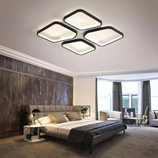 LED полилей с дистанционно управление на Daiki, 79W, 4 квадрата, студена/гореща/неутрална светлина, недобросъвестно, черно