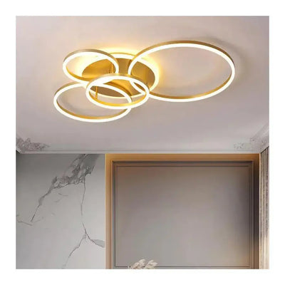 LED полилей с дистанционно управление на Lyra, 220W, 4 кръга, греда, четка злато, студена/гореща/неутрална светлина