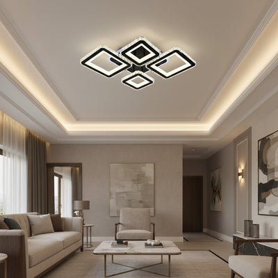LED полилей с дистанционно и кристален QUADRIS RGB 96W, 4 квадрата, Студена/Топла/Неутрална светлина, Димируем, Черен