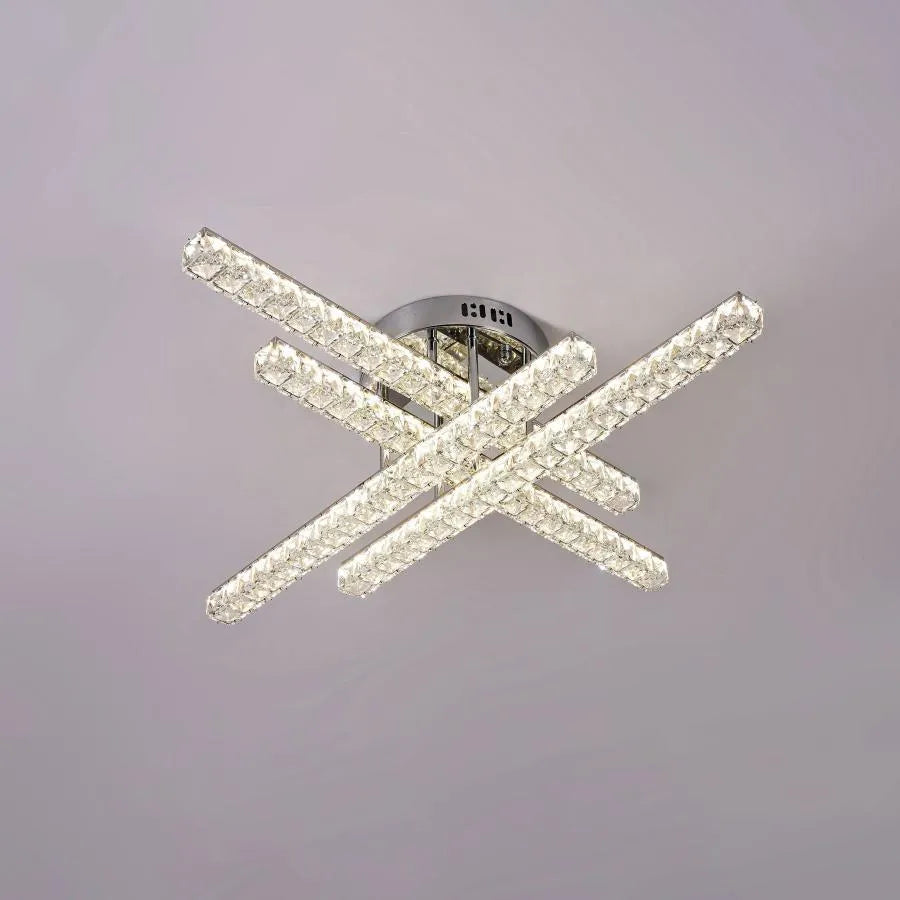 LED полилей с дистанционно управление и Crystal Gracian 112W, линеен, студен/горещ/неутрална светлина, нестабилен, лъскав хром