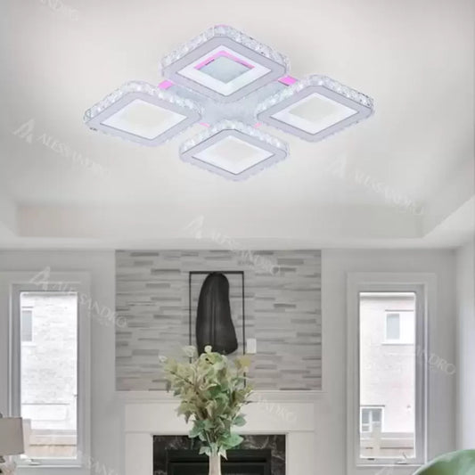 LED LED LEULA с дистанционно управление, 79W, хром с бял, метален и кристал, маргаритка, RGB
